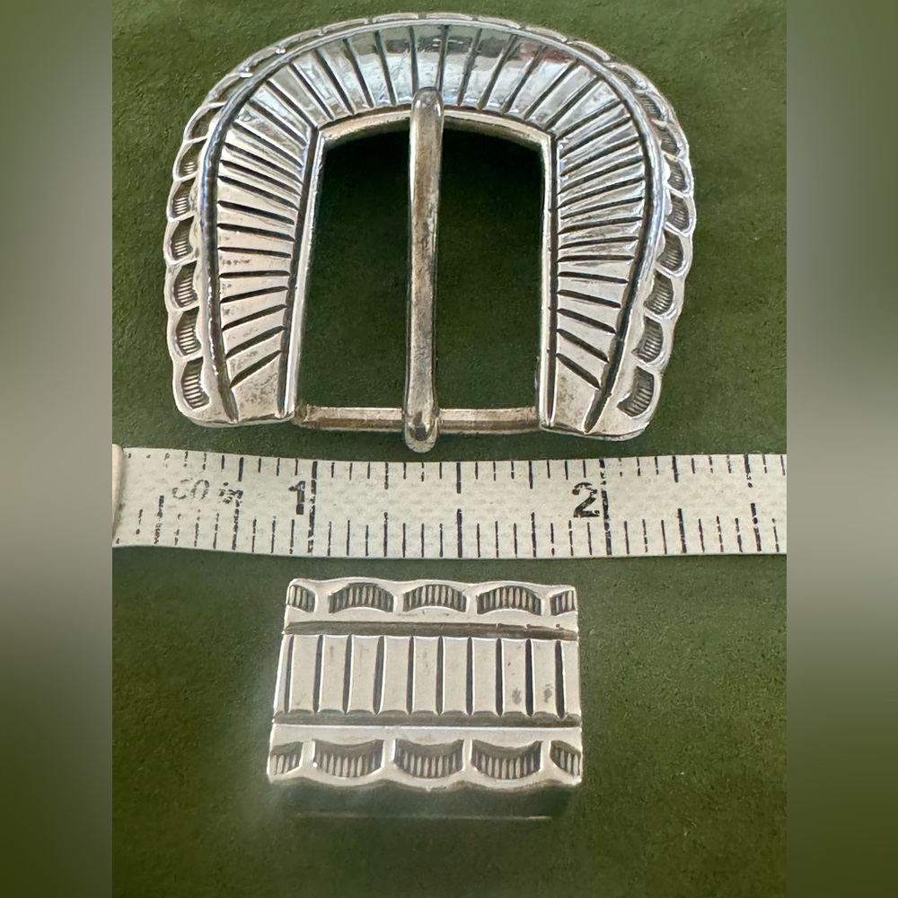 Vintage Native American Ranger four piece belt buckle set. Sterling silver. 3/4” - Picture 12 of 13